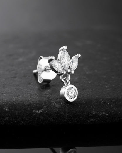 Sterling Silver Marquise Cluster & Bezel CZ Drop Stud earring.