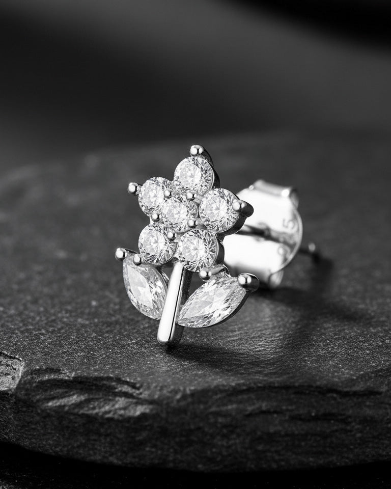 Sterling Silver Daisy CZ Stud Earrings