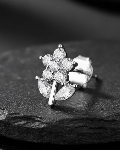 Sterling Silver Daisy CZ Stud Earrings