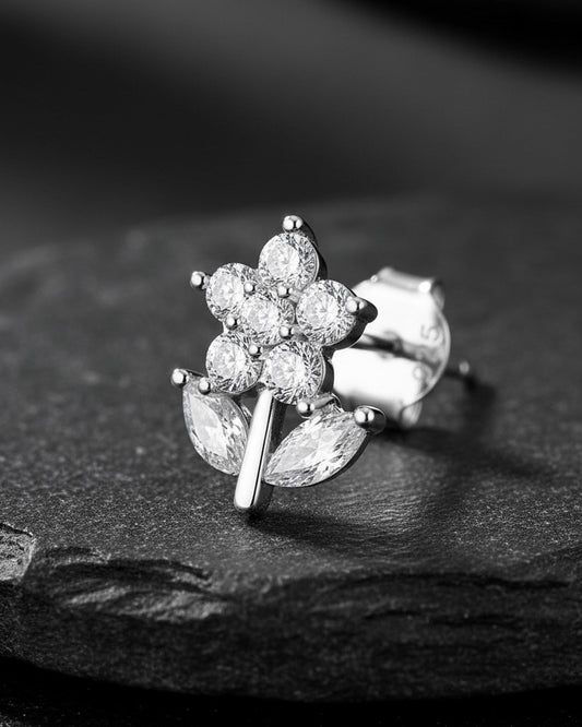 Sterling Silver Daisy CZ Stud Earrings