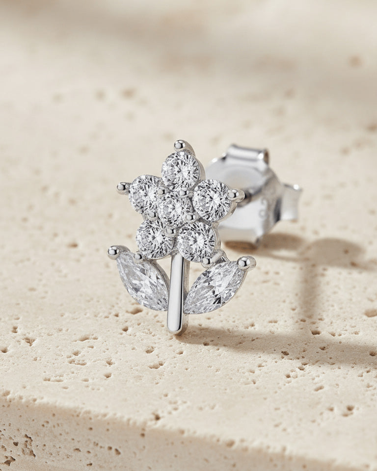 Sterling Silver Daisy CZ Stud Earrings