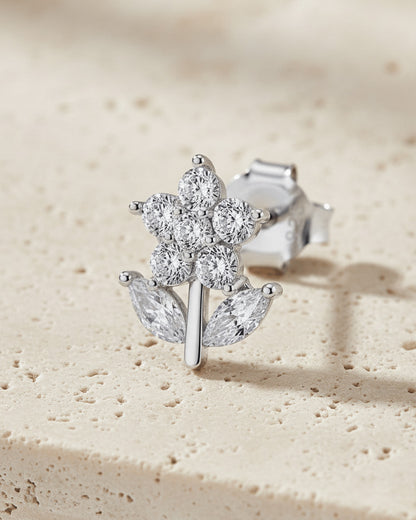 Sterling Silver Daisy CZ Stud Earrings