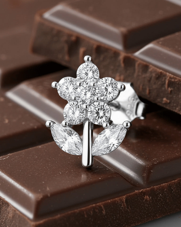 Sterling Silver Daisy CZ Stud Earrings
