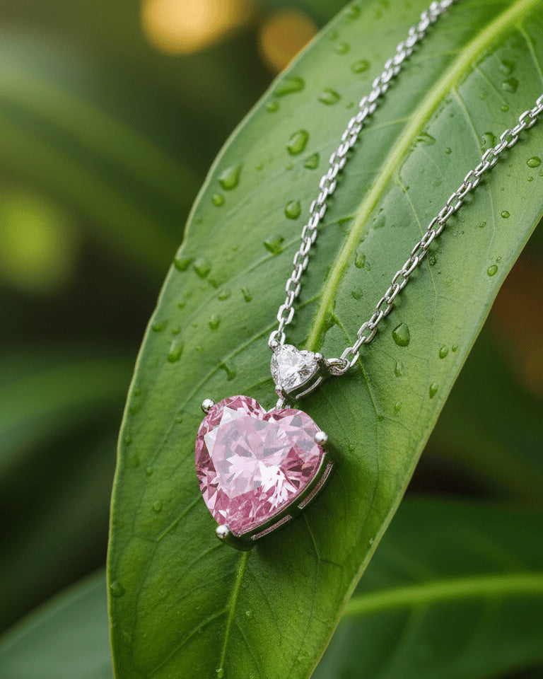pink heart necklace.