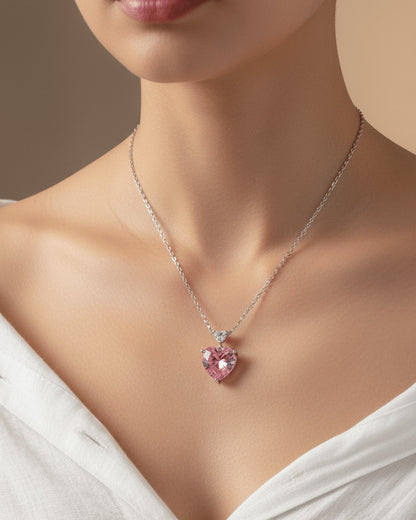 pink heart necklace.