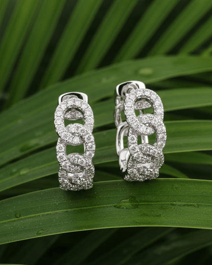 Sterling Silver Pavé CZ Chain Link Hoop Earrings