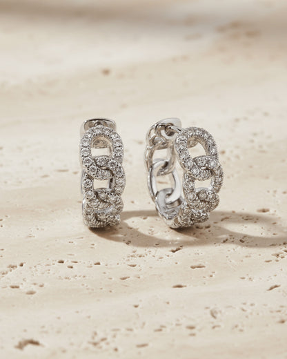 Sterling Silver Pavé CZ Chain Link Hoop Earrings