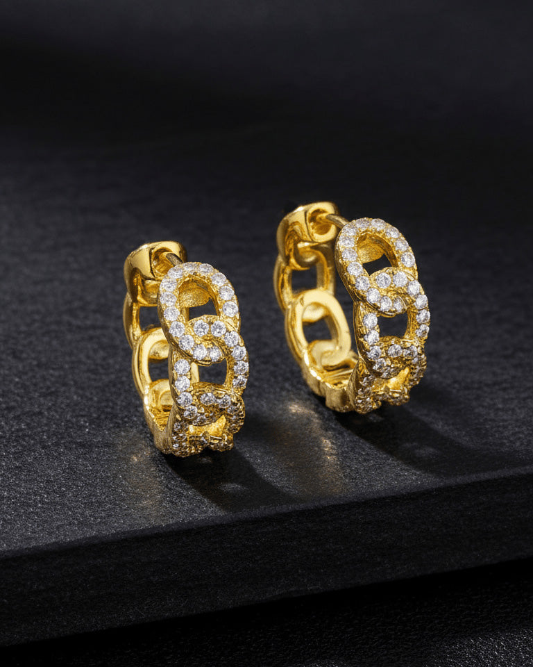 Sterling Silver Pavé CZ Chain Link Hoop Earrings