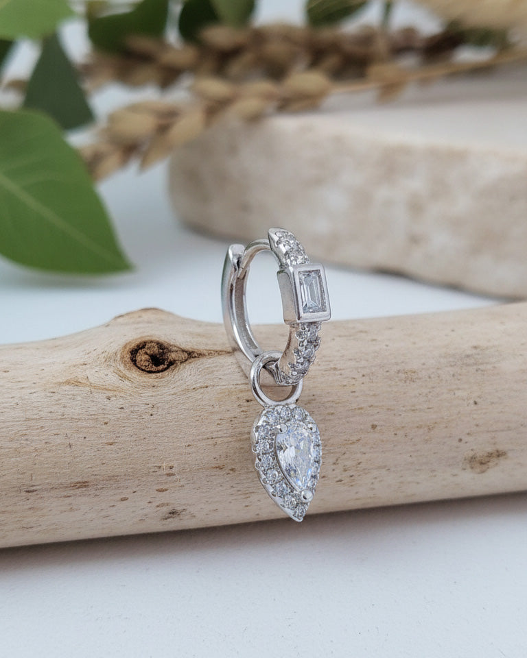 hoops with removable dangling pear shape.