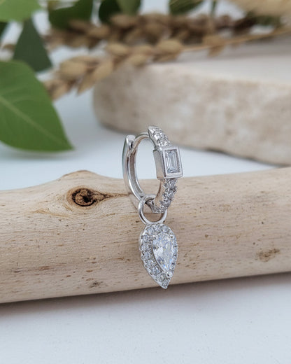 hoops with removable dangling pear shape.