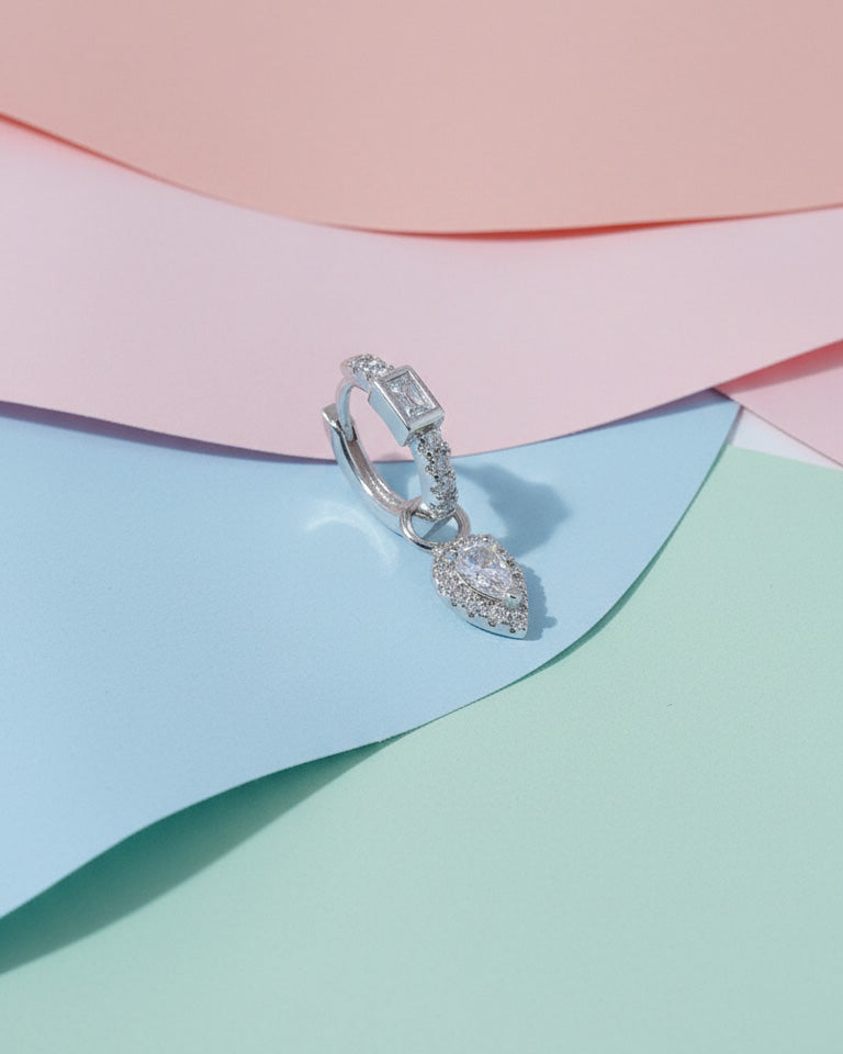 hoops with removable dangling pear shape.