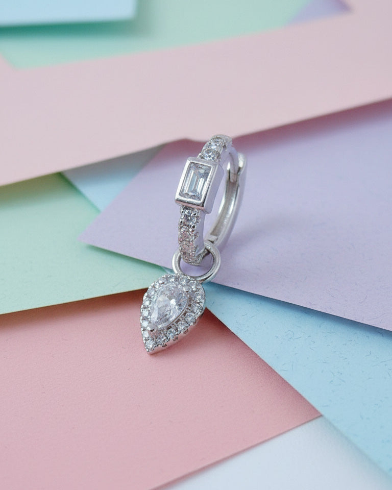 hoops with removable dangling pear shape.