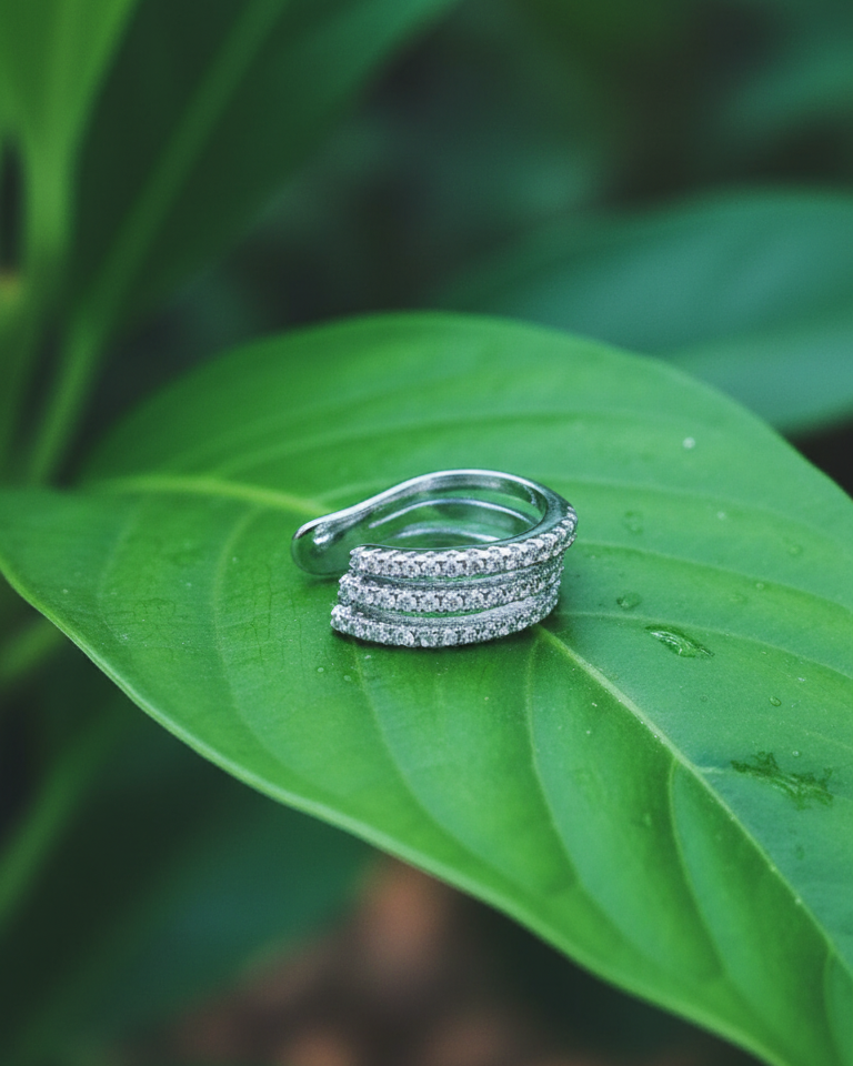 Thee lines of white CZ ear-cuff.