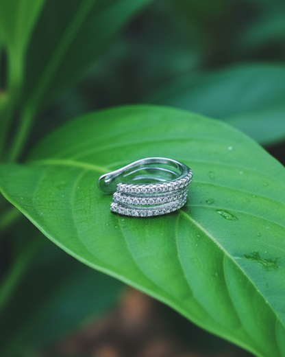 Thee lines of white CZ ear-cuff.