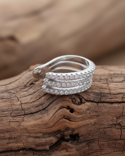 Thee lines of white CZ ear-cuff.