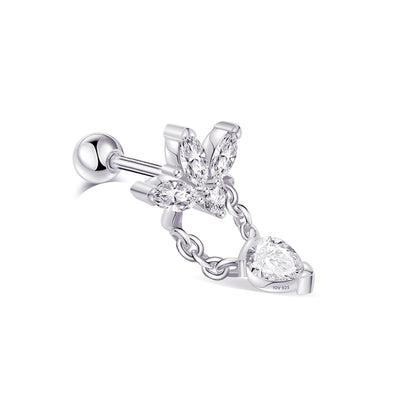 Lotus shape with dangling pear shape stone ballback piercing earring.