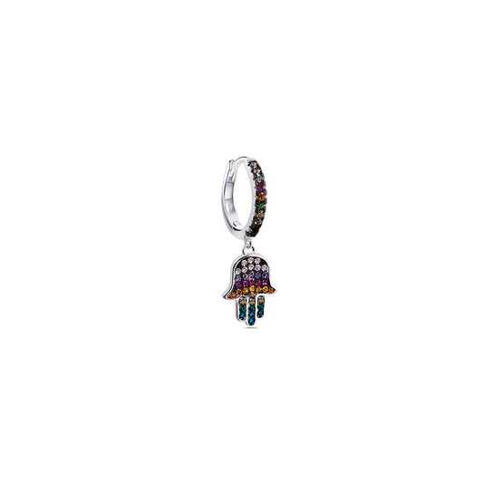 multi-colored stones hamsa dangling hoop earring.