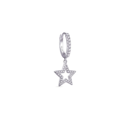 CZ hoops earrings with dangling star shape.