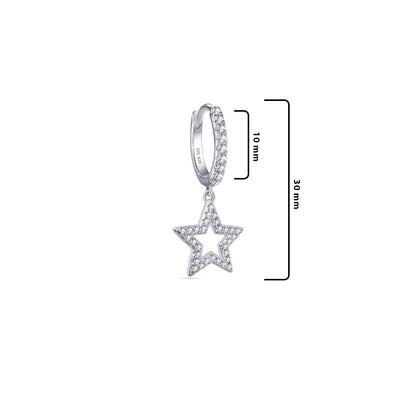 CZ hoops earrings with dangling star shape.