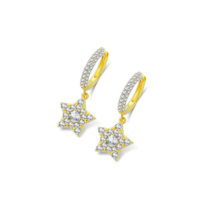 Dangling star hoops earrings.