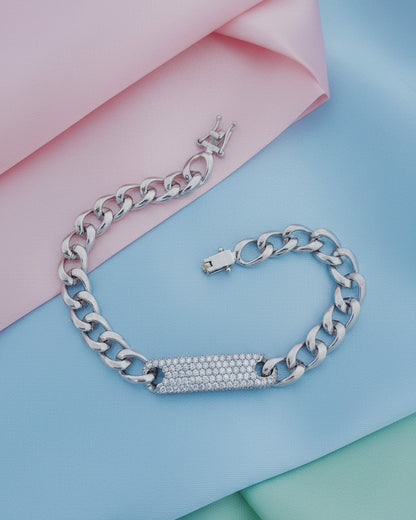 curb chain style bracelet with CZ bar.