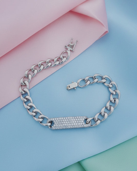 curb chain style bracelet with CZ bar.