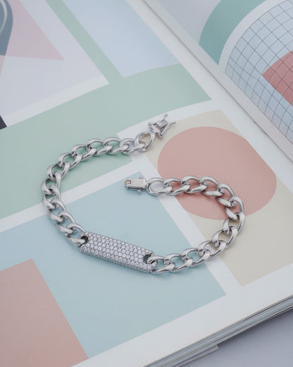 curb chain style bracelet with CZ bar.