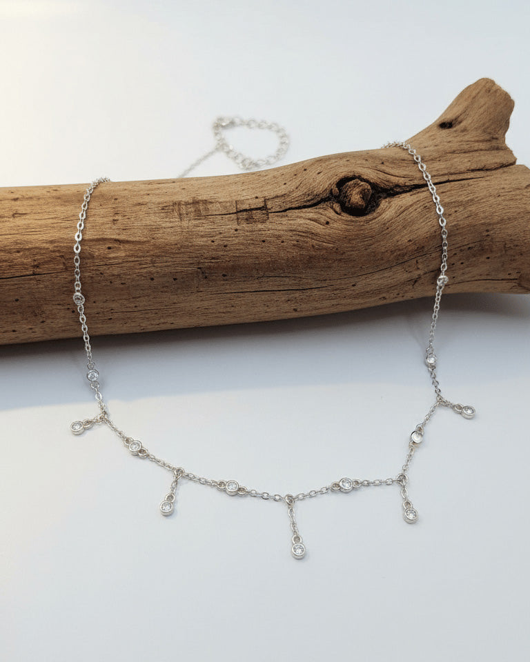 Minimal CZ Drop Sterling Silver Choker