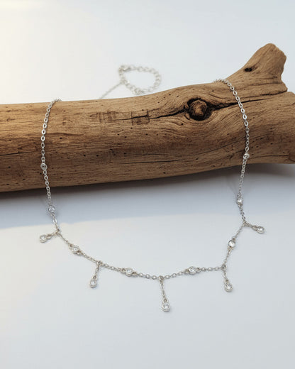 Minimal CZ Drop Sterling Silver Choker