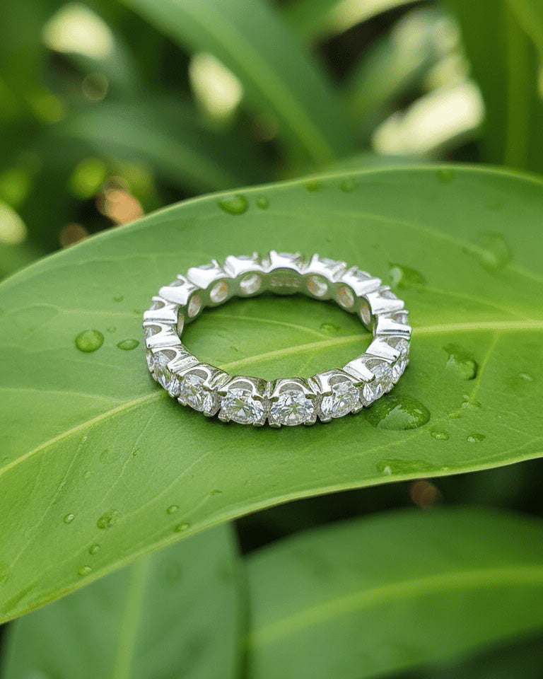 all round eternity ring of round stones.