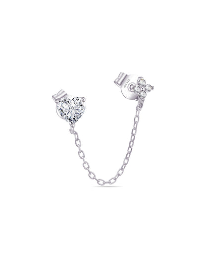 double stud chain heart and cluster round stones earring.