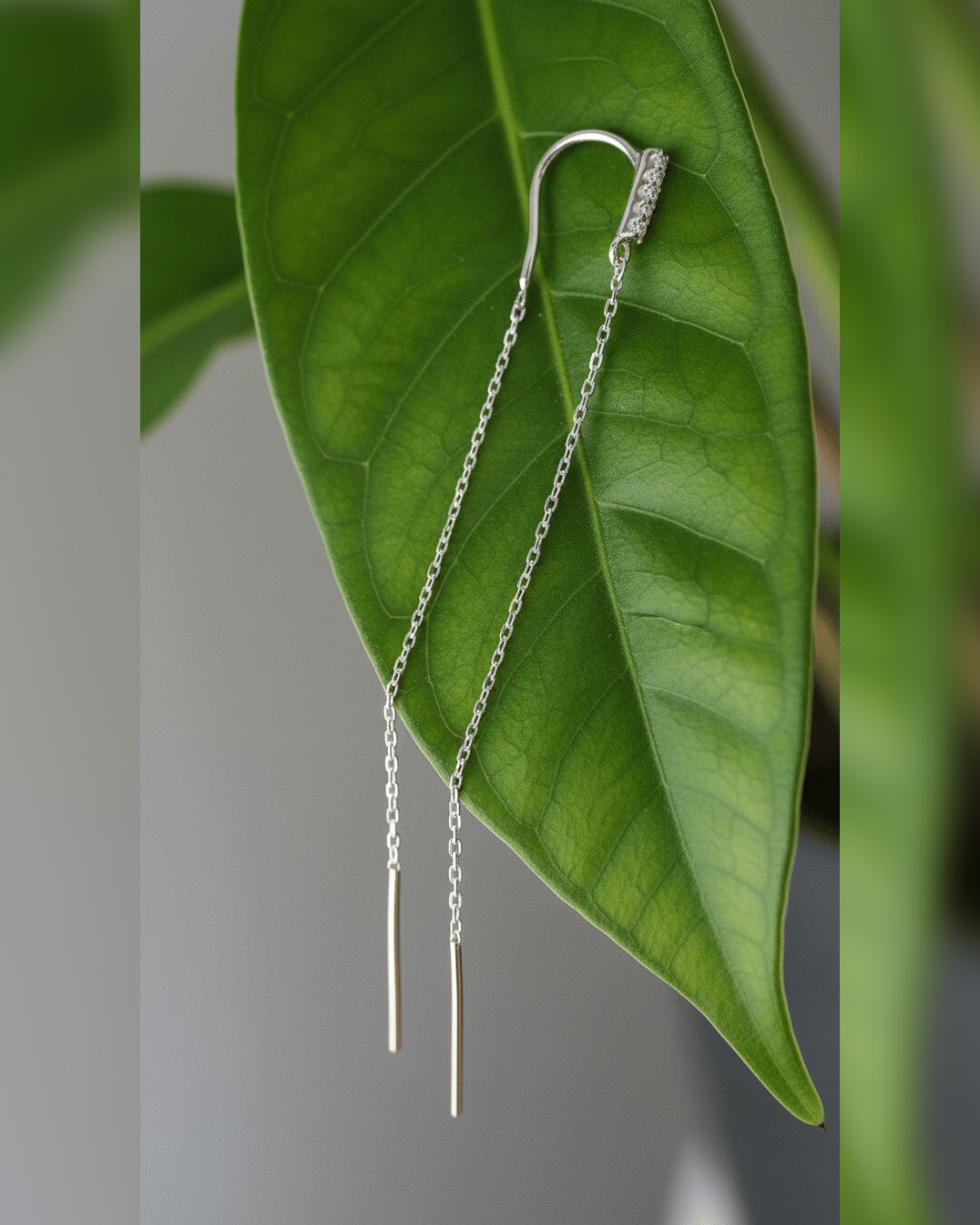 CZ bar threader style earring.