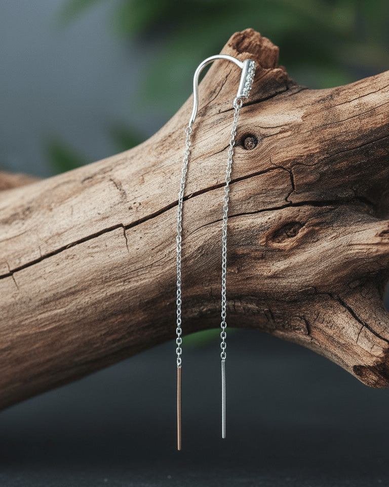 CZ bar threader style earring.