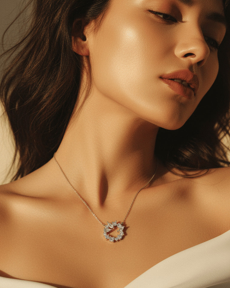sterling silver circle of love necklace of round and fancy CZ stones.