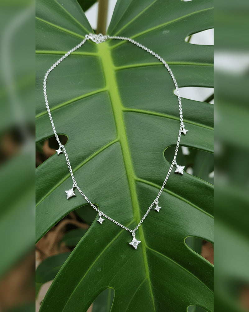Sterling Silver CZ Star Charm Necklace