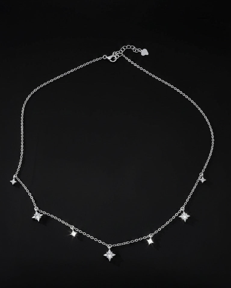 Sterling Silver CZ Star Charm Necklace