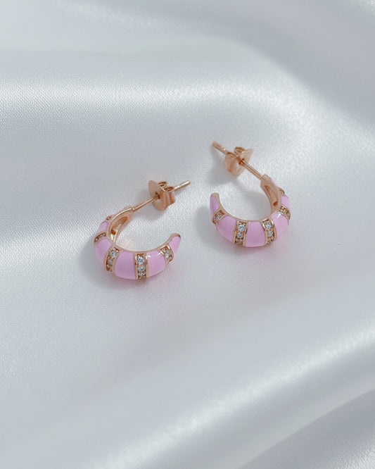 rosegold and pink enamel open hoops stud earrings.