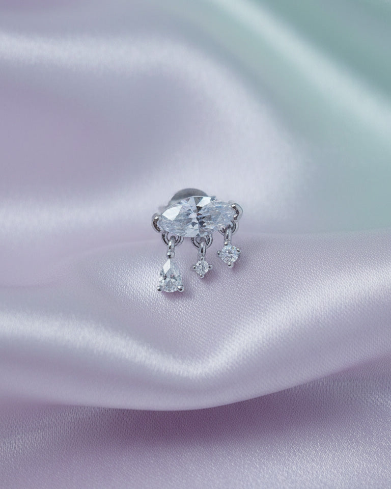 CZ marquise shape with dangling three stones stud earring.