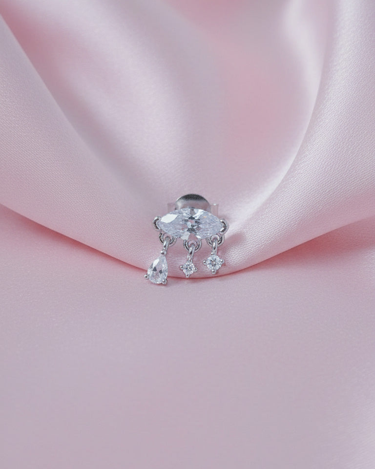 CZ marquise shape with dangling three stones stud earring.