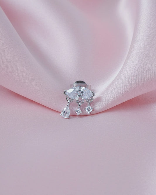 CZ marquise shape with dangling three stones stud earring.