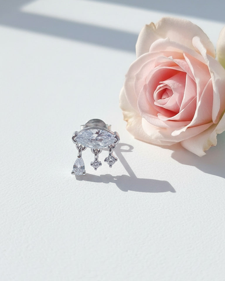 CZ marquise shape with dangling three stones stud earring.