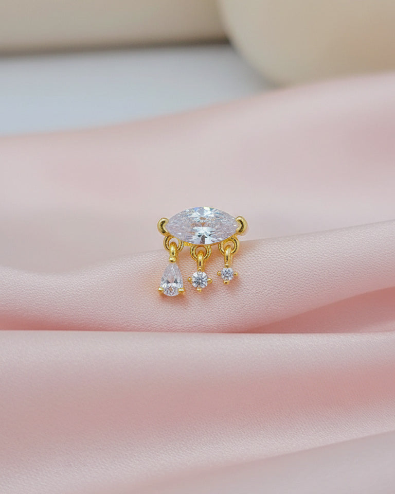 CZ marquise shape with dangling three stones stud earring.