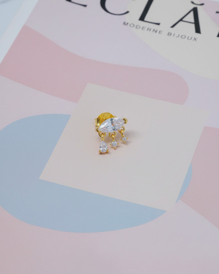 CZ marquise shape with dangling three stones stud earring.