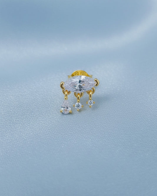 CZ marquise shape with dangling three stones stud earring.