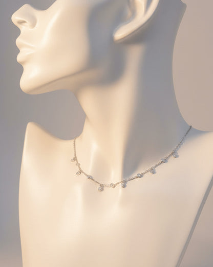 Sterling silver choker of round CZ in bezel setting.