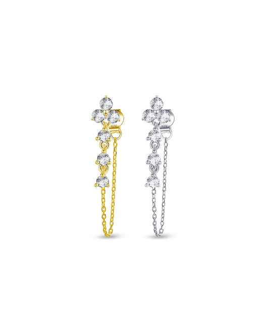 round three stones with dangling chain back and front earring.