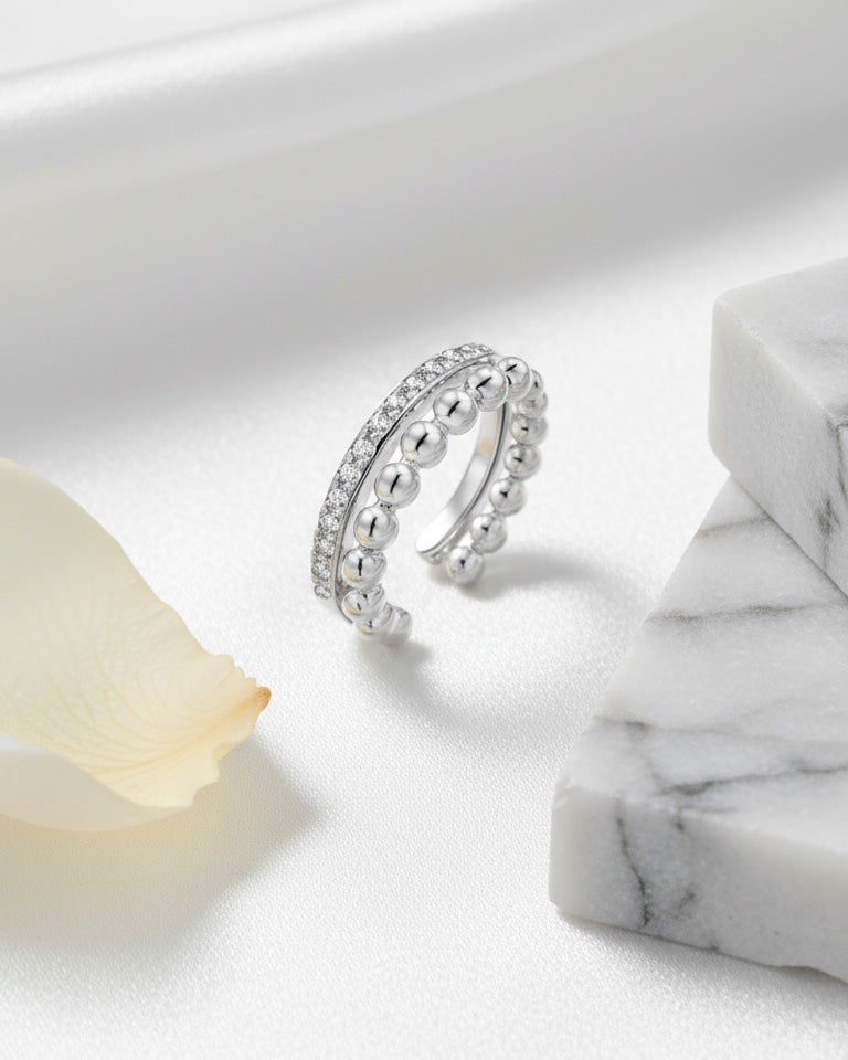 one line CZ and beads earcuff.