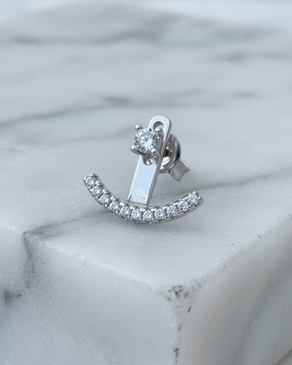 back to front delicate curved line of CZ earring.