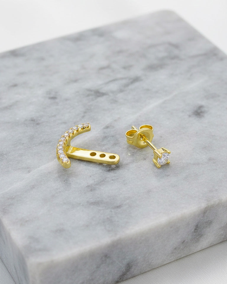 back to front delicate curved line of CZ earring.