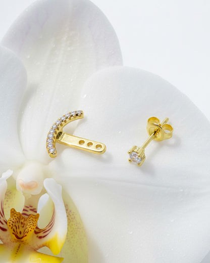 back to front delicate curved line of CZ earring.